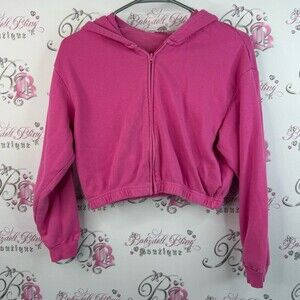 H&M sweater crop zip up bright hoodie hooded Pink Cropped Hoodie girls kids